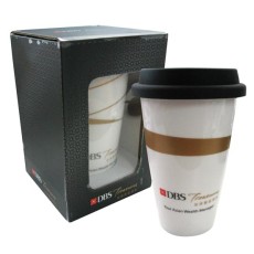 Double wall ceramic mug with silicon lid - DBS